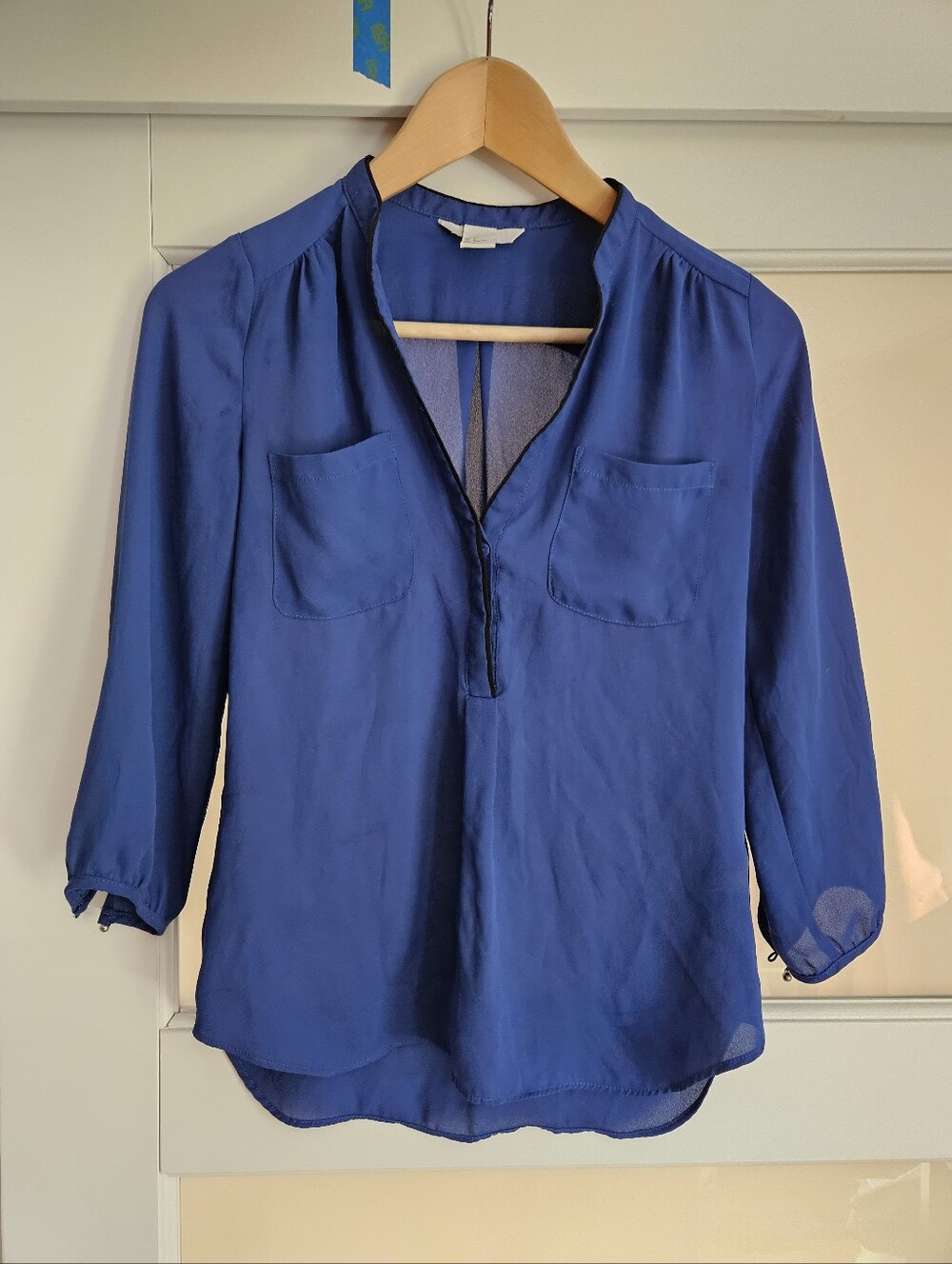 H&M Women's Blue Split-Neck Blouse